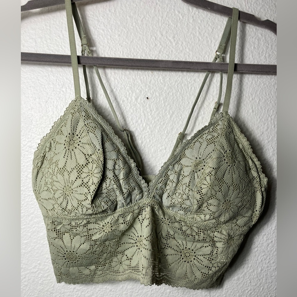 Aerie Green Floral Lace Bralette bra lingerie tank spring under tank sexy NEW M‎